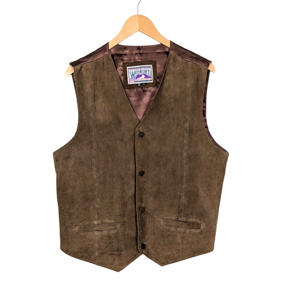 Vintage Suede Vest Waistcoat Mens L Brown 90s Western Cowboy Rodeo Ranch Leather
